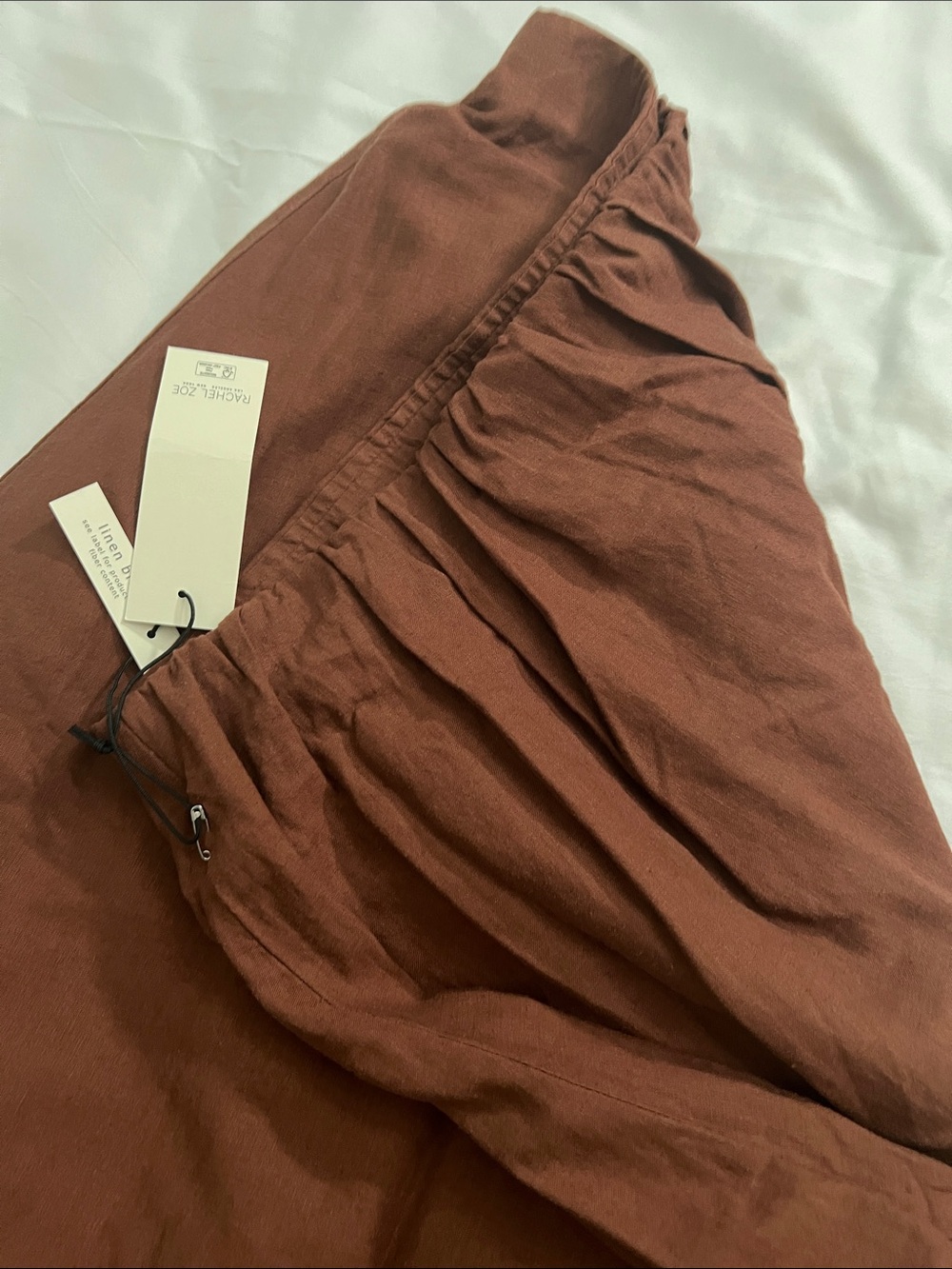 Rachel Zoe Linen Blend Midi Skirt XL Rust Brown Elastic Waist Lined - Picture 11 of 12